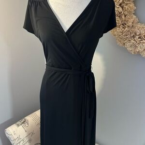 Black Midi Wrap Dress with Dolman Sleeves